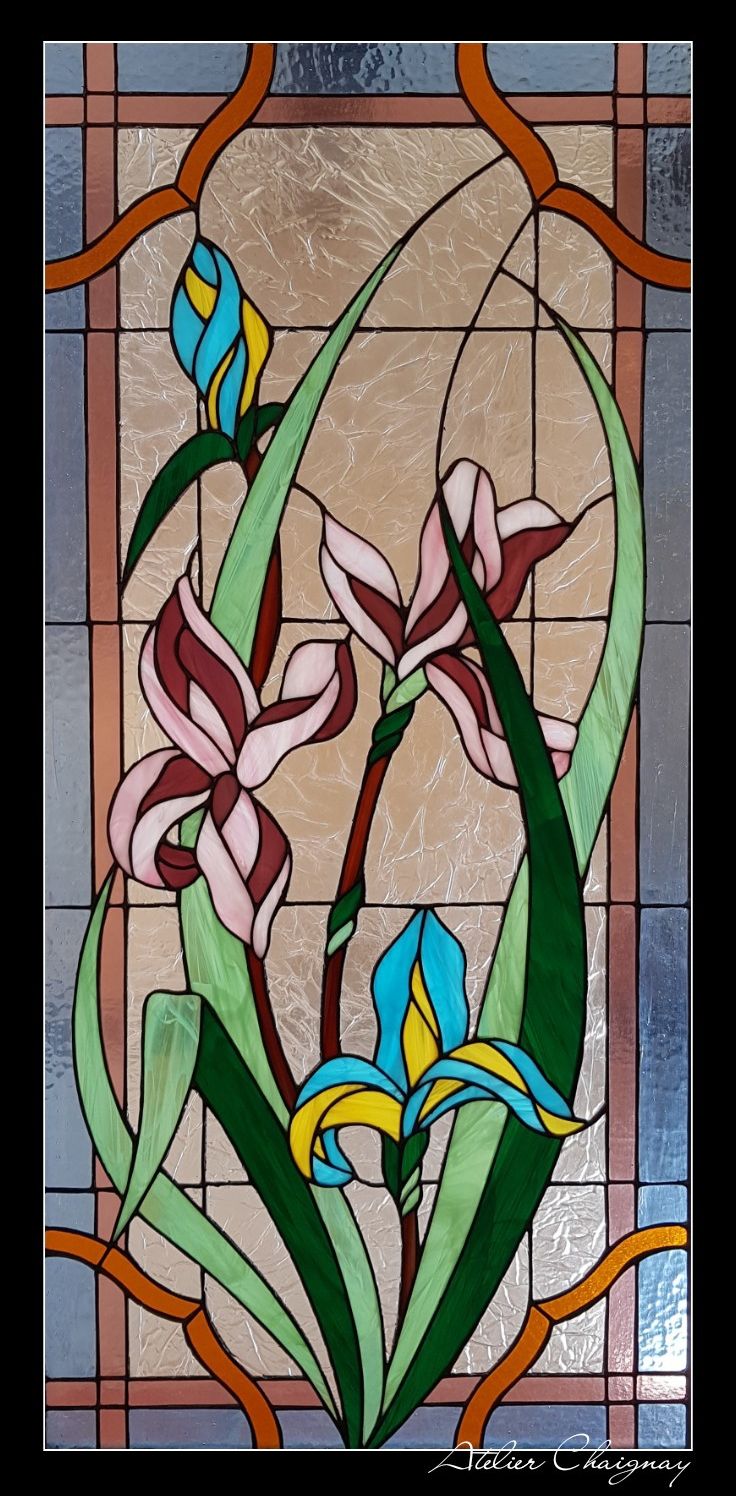 Vitrail iris Art Nouveau